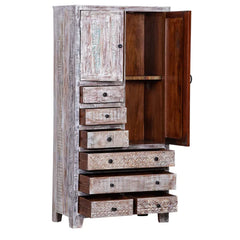 Rustica Solid Wooden Reclaimed Wardrobe Armoire in Rustic White