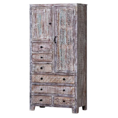 Rustica Solid Wooden Reclaimed Wardrobe Armoire in Rustic White