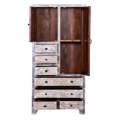 Rustica Solid Wooden Reclaimed Wardrobe Armoire in Rustic White