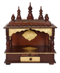 Small Handmade Sheesham Wood Home Temple With Brass Work