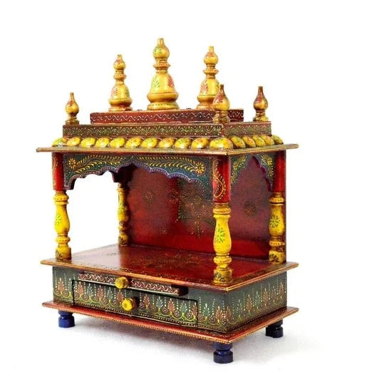 Small Handmade Sheesham Wood Home Temple HandPainted