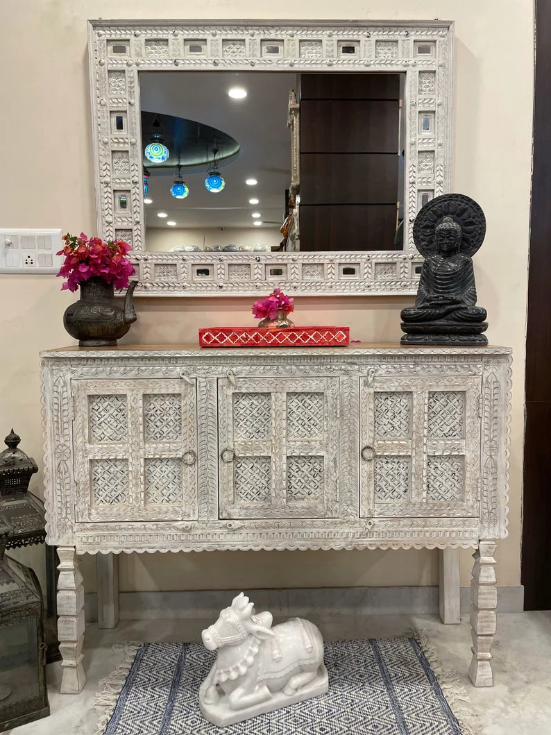 Rajasthan Vintage Hand carved Furniture Antique Solid Wood Damchiya in Grey