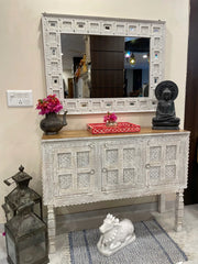 Rajasthan Vintage Hand carved Furniture Antique Solid Wood Damchiya in Grey