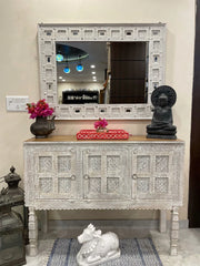 Rajasthan Vintage Hand carved Furniture Antique Solid Wood Damchiya in Grey