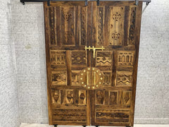 Barn Doors Handmade Indian Furniture Wooden Carved Moroccan Style Sliding Hinged Door Walnut Finish