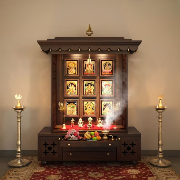 Handmade Traditional Pure brass accented free-standing Home temple