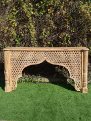 Carved Oasis Hand Carved Solid Mango Wood Mehrab Style Console Hall Table