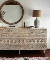 Carved Oasis Hand Carved Solid Mango Wood 2 Doors 3 Drawers Sideboard