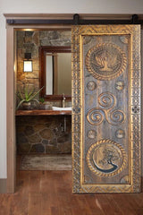 Hand-Carved Yoga Barn Door Solid Mango Wood Custom Made Wooden interior Exterior Doors Front Door Wall Decor