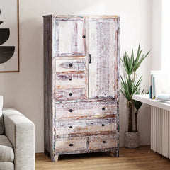 Rustica Solid Wooden Reclaimed Wardrobe Armoire in Rustic White