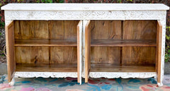 French Arched Hand Carved Solid Mango Wood Sideboard in Distressed White