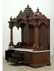 Handmade Traditional Medium Wooden Carved Designer Pooja Temple