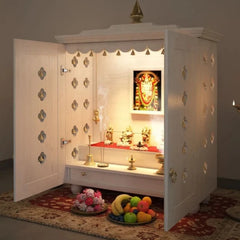 Medium Sized Handmade Sheesham Wood Home Temple In White