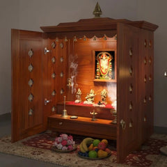 Medium Sized Handmade Sheesham Wood Home Temple In Brown