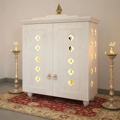 Medium Sized Handmade Sheesham Wood Home Temple In White