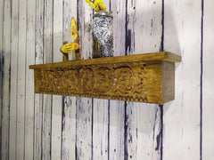 Handmade Home Decor Carved Mango Wood Floating Wall Shelf in Gold