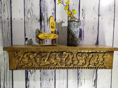 Handmade Home Decor Carved Mango Wood Floating Wall Shelf in Gold