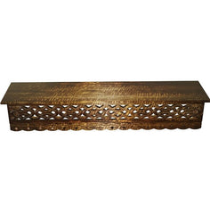 Handmade Home Decor Carved Mango Wood Floating Wall Shelf in Gold