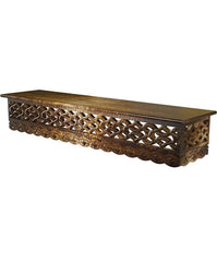 Handmade Home Decor Carved Mango Wood Floating Wall Shelf in Gold