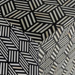 Bone Inlay Handmade Solid Hard Wood Modish Sideboard Black Geometric Pattern