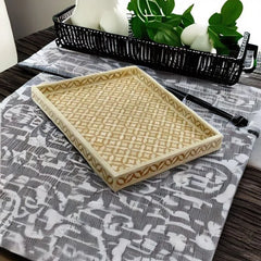 Handmade Furniture Bone Inlay Rectangle Serving Tray Leaf pattern