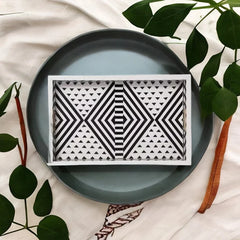 Handmade Furniture Bone Inlay Rectangle Serving Tray Geometric pattern