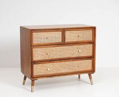 Handmade Rattan Cane Solid Wood Chest of Drawer Four Drawer