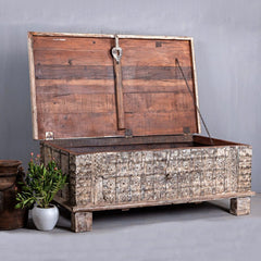 Hand carved Furniture Vintage Solid Wood Chest Box Trunk Box Brown