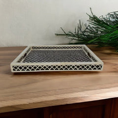 Handmade Furniture Bone Inlay Rectangle Serving Tray Fishscale pattern