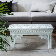 Hand carved Furniture Solid Wood Carved Coffee Table White