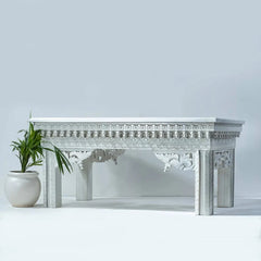 Hand carved Furniture Solid Wood Carved Coffee Table White