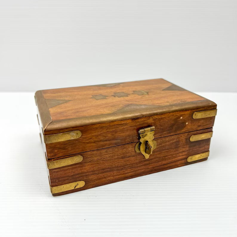 Handmade Decor Wooden Jewellery Trinket Box With Brass Studs