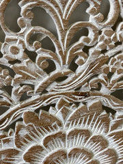 Carved Handmade Mango Wood Round Wall Hanging Panel in Whitewashed