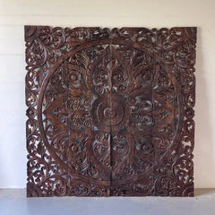 Carved Handmade Mango Wood Wall Hanging Panel in Dark Brown