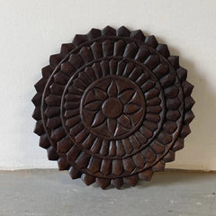 Handmade Indian Furniture Solid Hard Wood Circular Dark Brown  Hanging Wall Art Panel