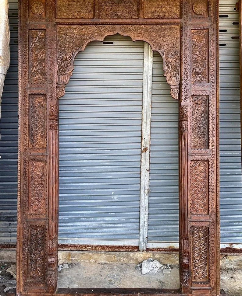 Handmade Carved Indian Jharokha Solid Hard Wood Large Arch Dark Brown