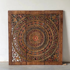 Hand Carved Wooden Mango Wood Wall Hanging Panel in Multicolor