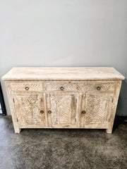 Carved Oasis Hand Carved Mango Wood Wooden Sideboard in Distressed