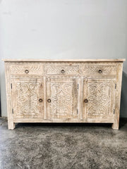 Carved Oasis Hand Carved Mango Wood Wooden Sideboard in Distressed