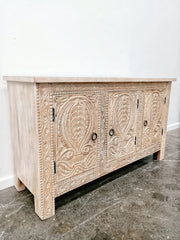 Carved Oasis Hand Carved Solid Mango Wood Wooden 3 Doors Sideboard