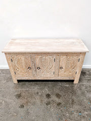 Carved Oasis Hand Carved Solid Mango Wood Wooden 3 Doors Sideboard