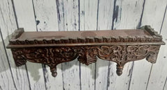 Hand Carved Mango Wood Wall Decor Floating Shelf for Living Room Brown