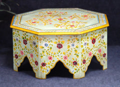 Brush & Timber Handmade Mango Wood Handpainted Hexagonal Coffee Table