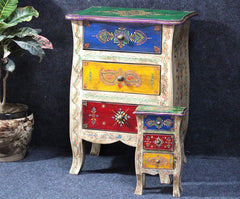 Brush & Timber Handmade Mango Wood Handpainted 3 Drawer Chest Bedside Table