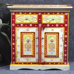 Brush & Timber Handmade Mango Wood Handpainted 2 Door Cabinet in Red Color