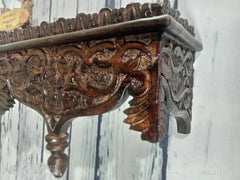 Hand Carved Mango Wood Wall Decor Floating Shelf for Living Room Brown