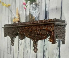 Hand Carved Mango Wood Wall Decor Floating Shelf for Living Room Brown