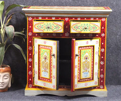 Brush & Timber Handmade Mango Wood Handpainted 2 Door Cabinet in Red Color