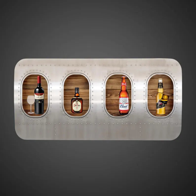 Airplane Window Shelf, Aviation Wall Bar with Rivets, Aircraft Decor, Pilot Gift, Man Cave Bar Display