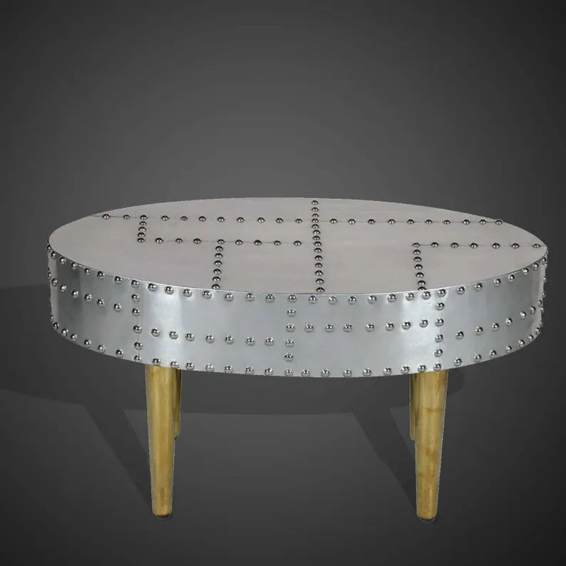 Aviator Aluminum Aviation rivet detail Aviator Aluminum Riveted Round Coffee Table